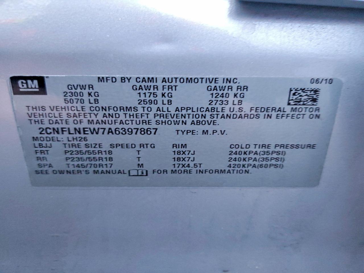 2010 CHEVROLET EQUINOX LT photo 14