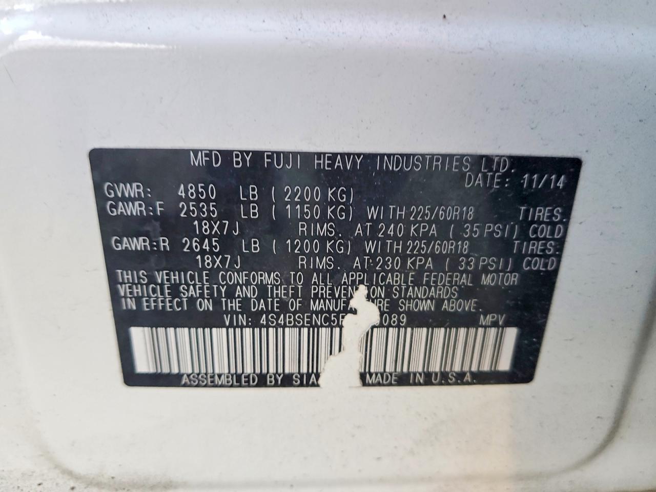 2015 SUBARU OUTBACK 3.6R LIMITED photo 12