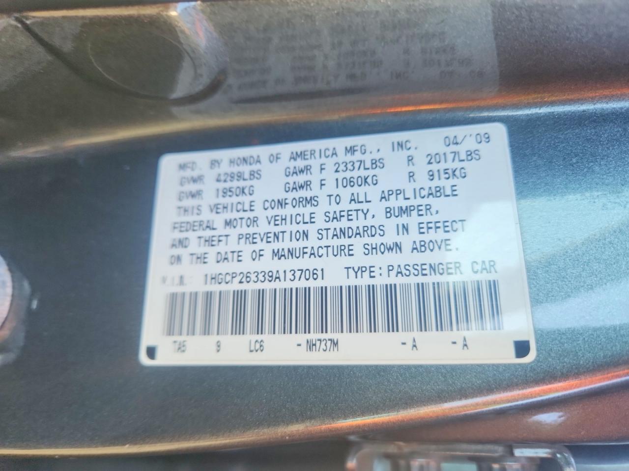 2009 HONDA ACCORD LX photo 12