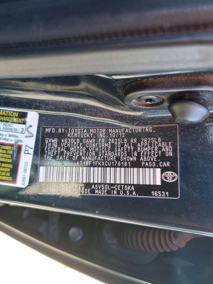 2012 TOYOTA CAMRY BASE photo 12