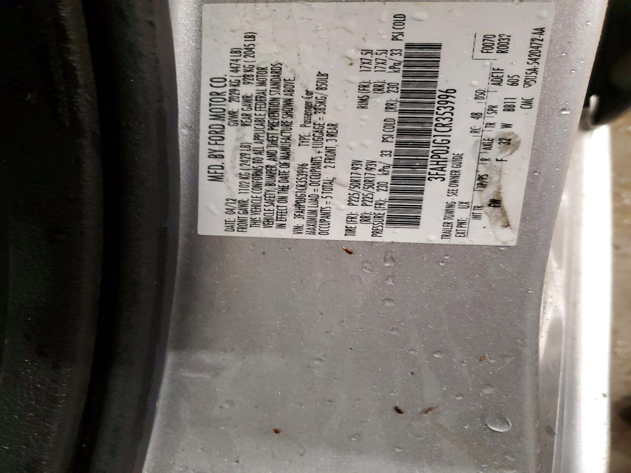 2012 FORD FUSION SEL photo 12