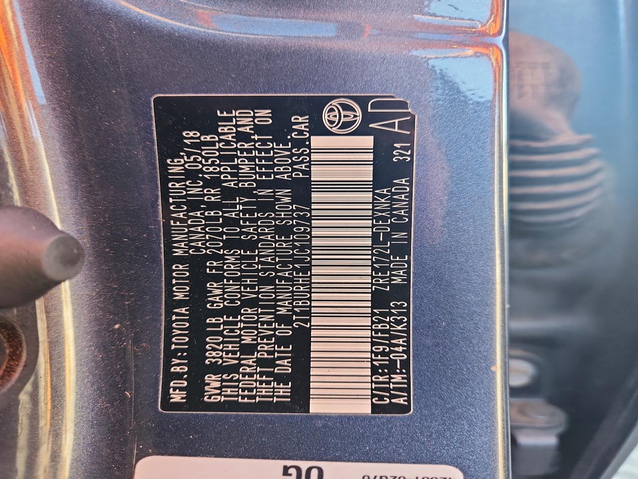 2018 TOYOTA COROLLA L photo 12