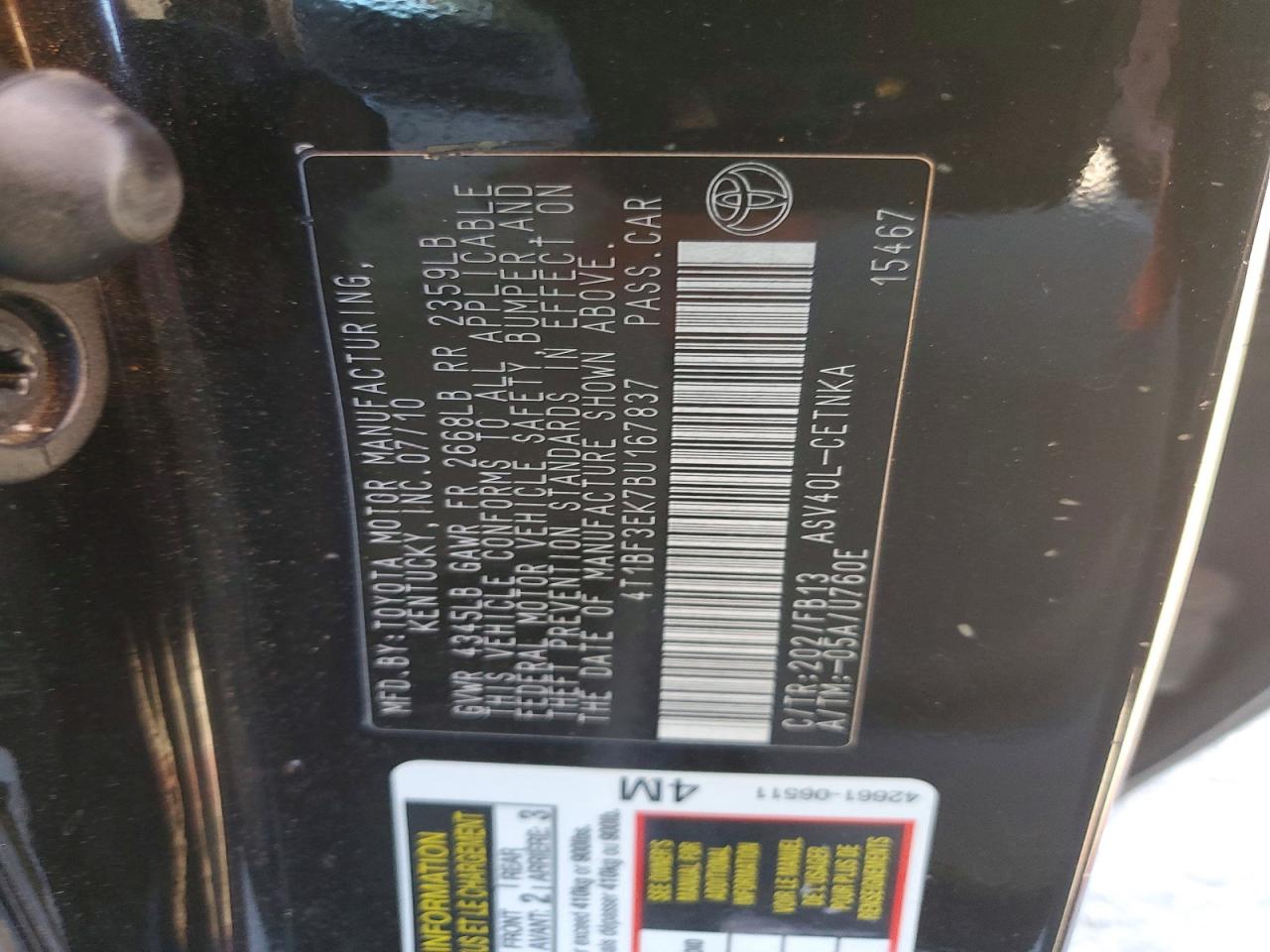2011 TOYOTA CAMRY BASE photo 23