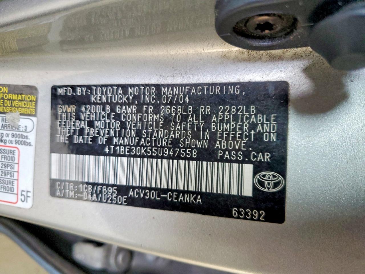 2005 TOYOTA CAMRY LE photo 13