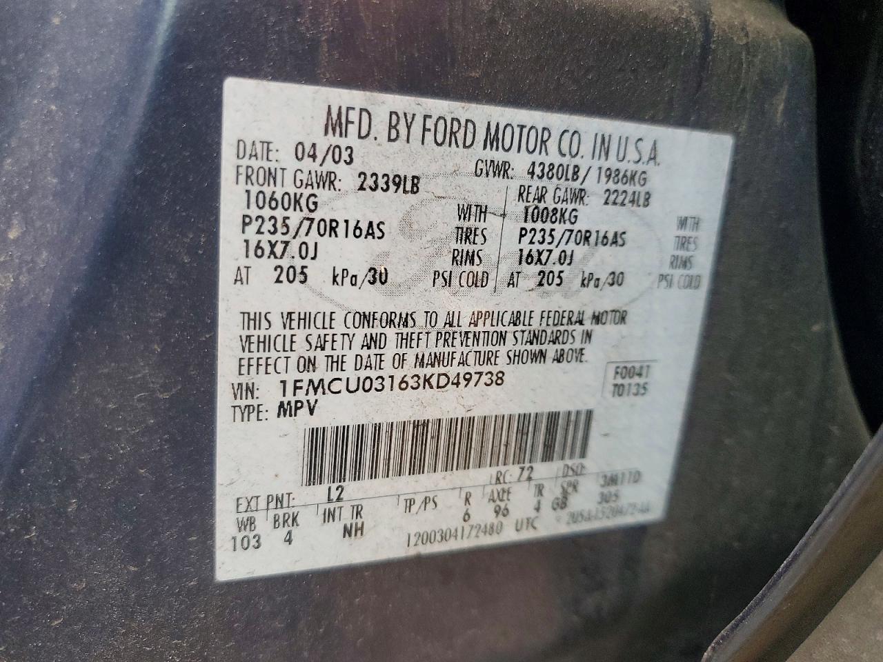2003 FORD ESCAPE XLT photo 13