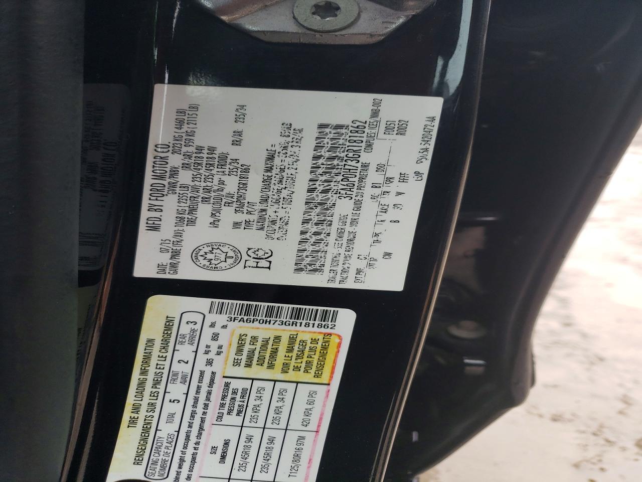 2016 FORD FUSION SE photo 12