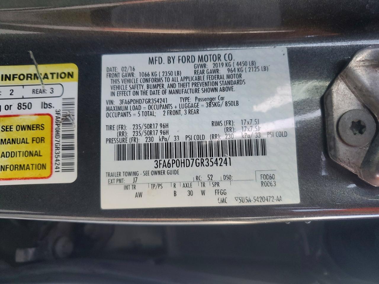 2016 FORD FUSION SE photo 13