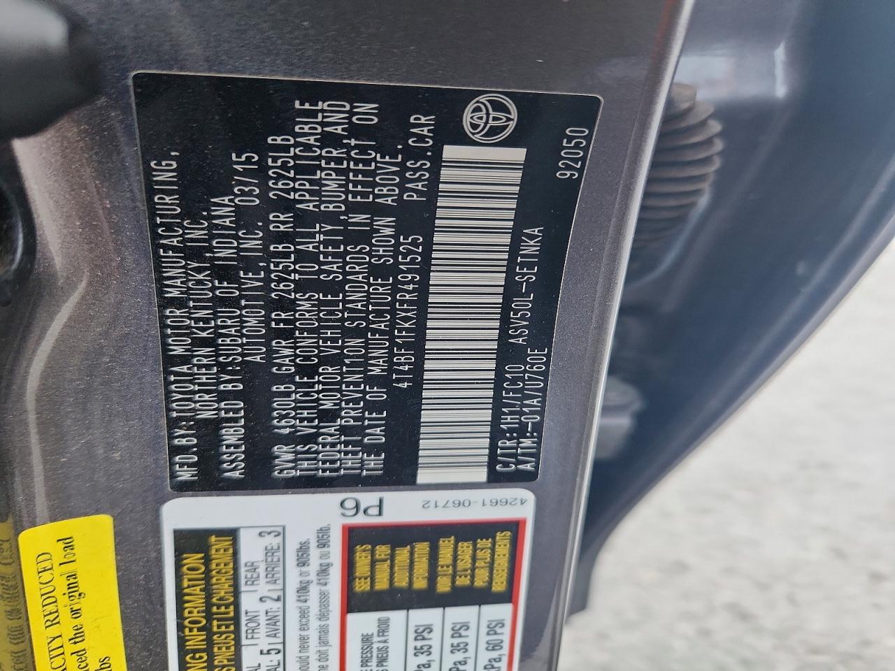 2015 TOYOTA CAMRY LE photo 13