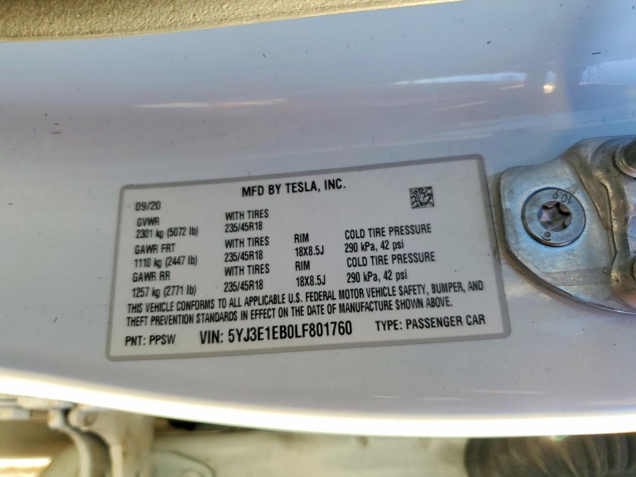 2020 TESLA MODEL 3 photo 12