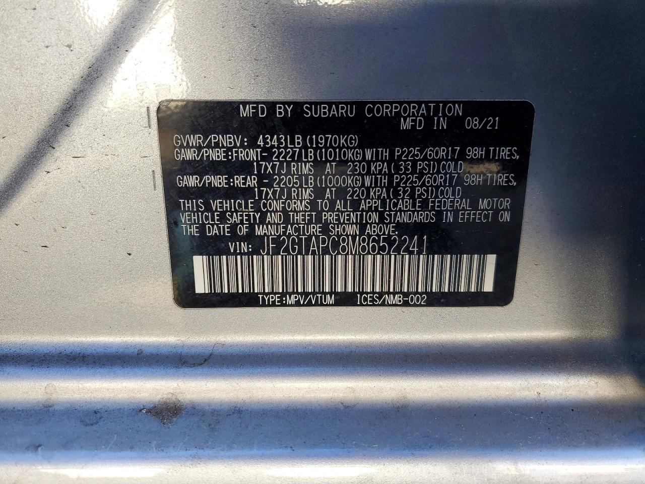 2021 SUBARU CROSSTREK PREMIUM photo 34