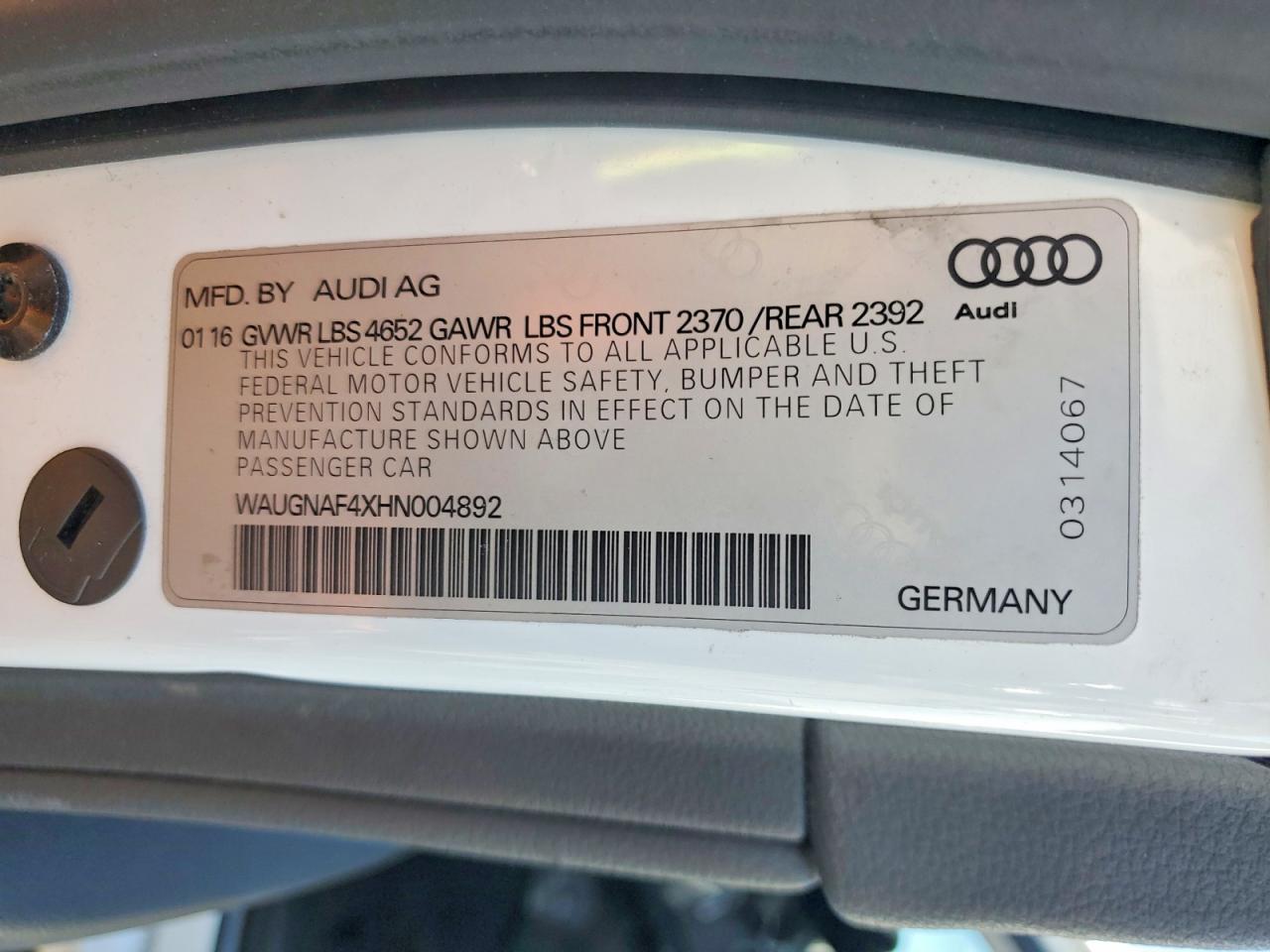 2017 AUDI A4 PREMIUM photo 12