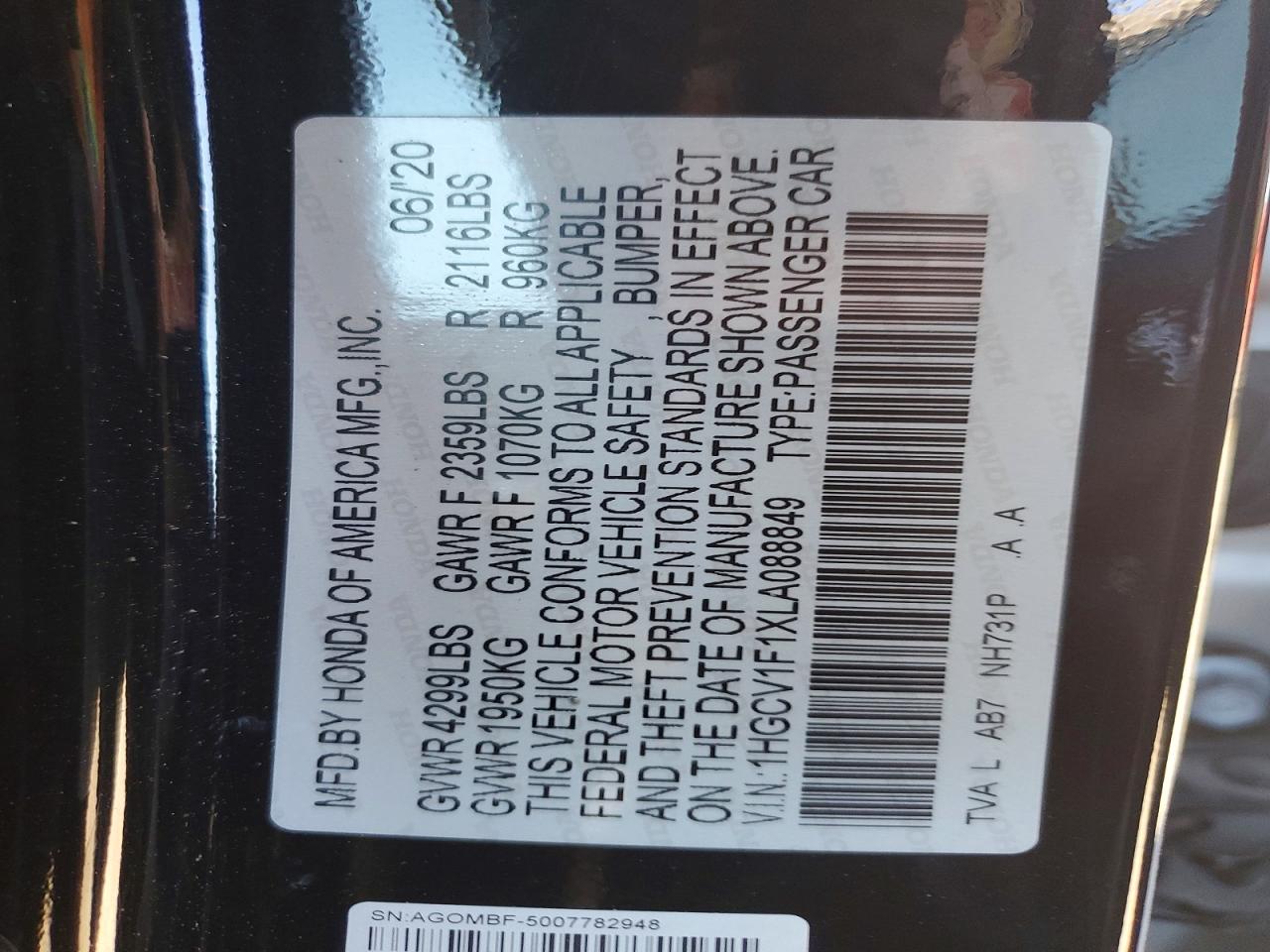 2020 HONDA ACCORD LX photo 12