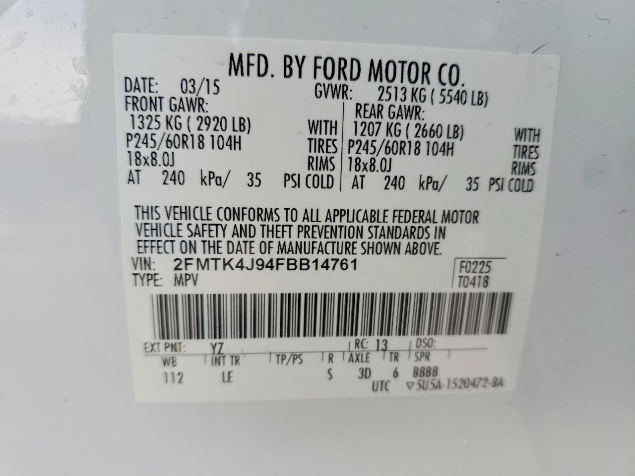 2015 FORD EDGE SEL photo 13