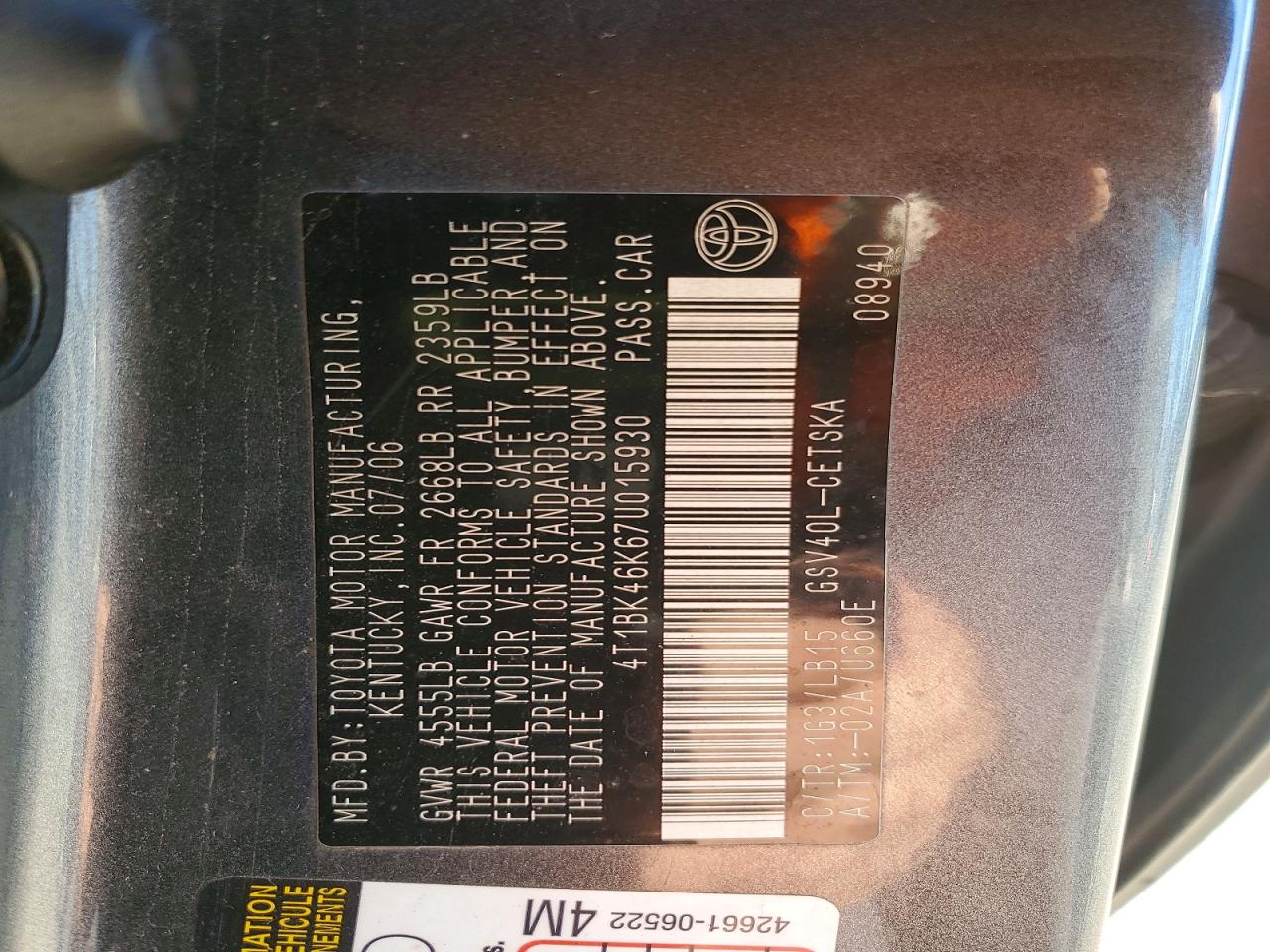 2007 TOYOTA CAMRY LE photo 12