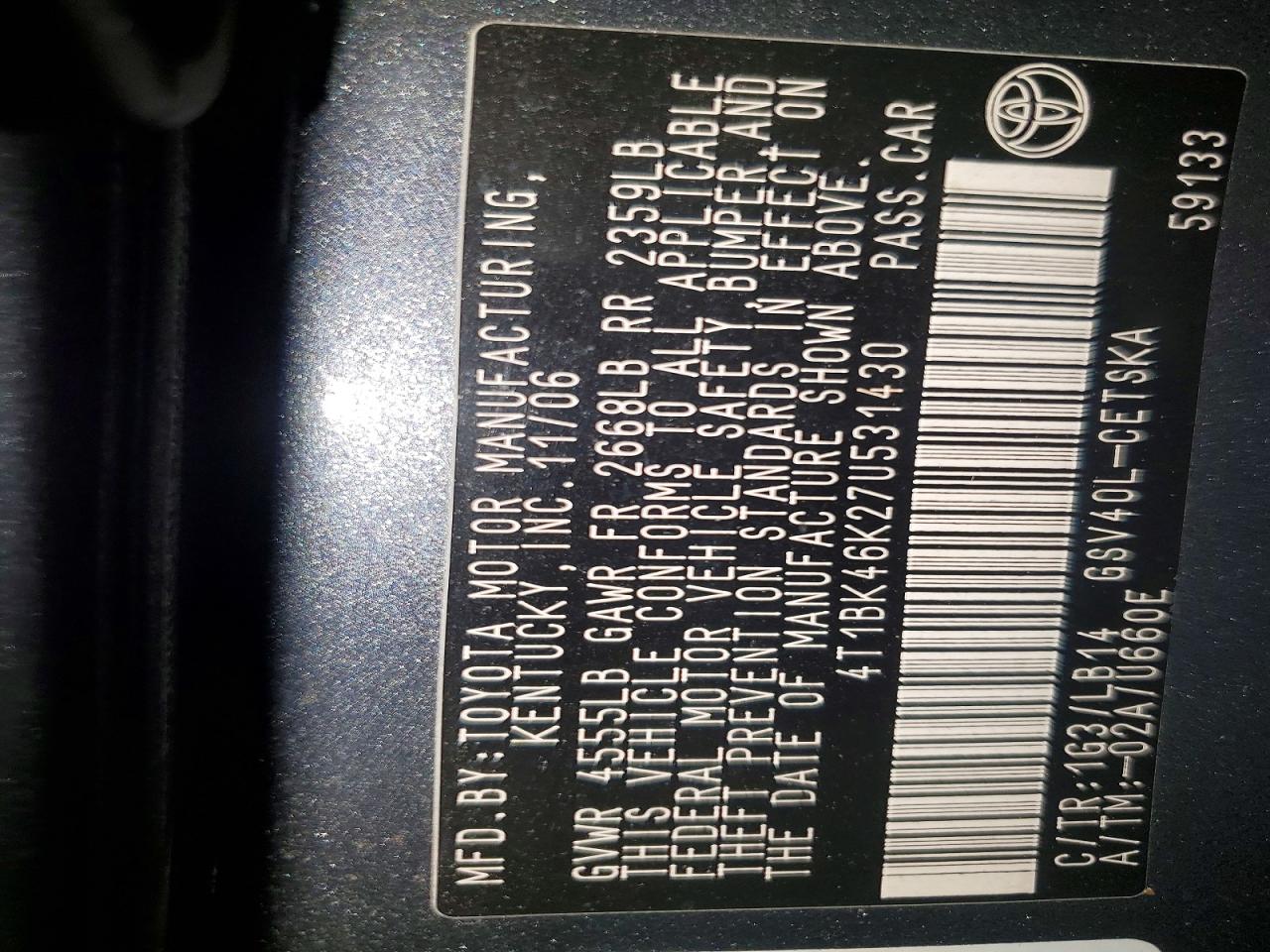 2007 TOYOTA CAMRY LE photo 14