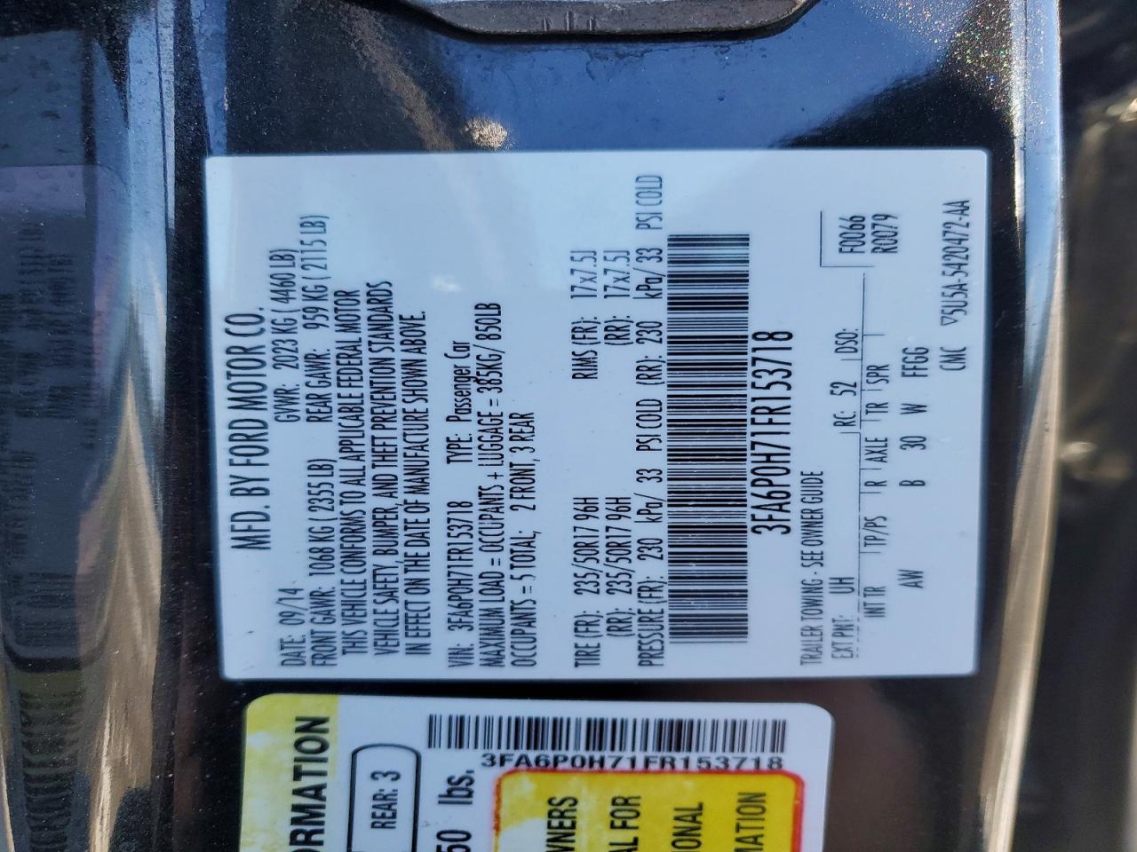 2015 FORD FUSION SE photo 12