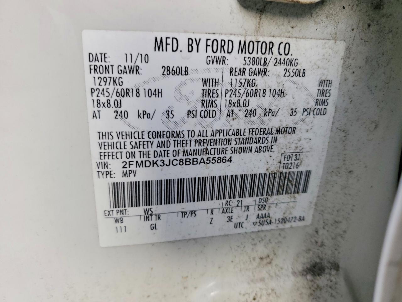 2011 FORD EDGE SEL photo 13