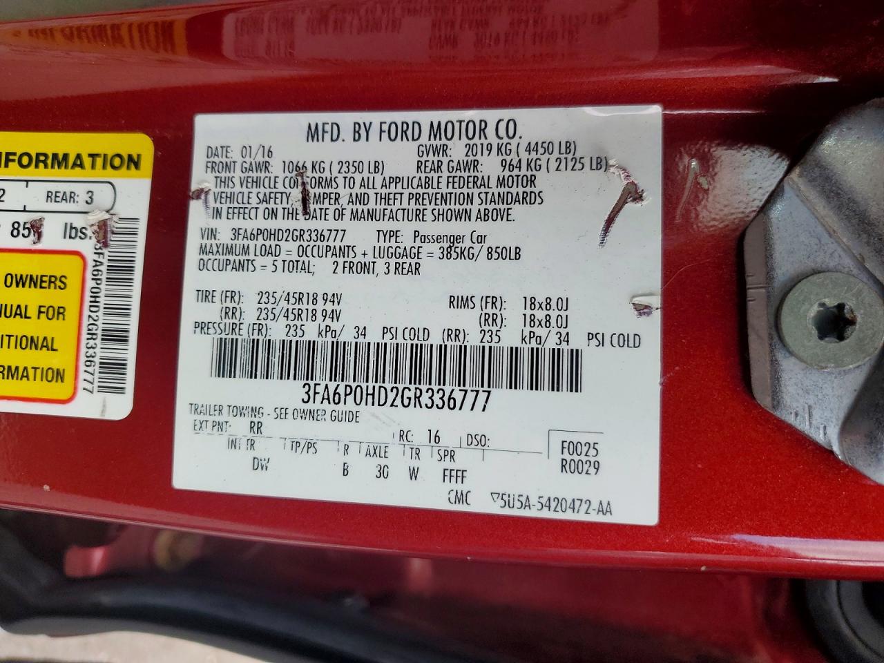 2016 FORD FUSION SE photo 12
