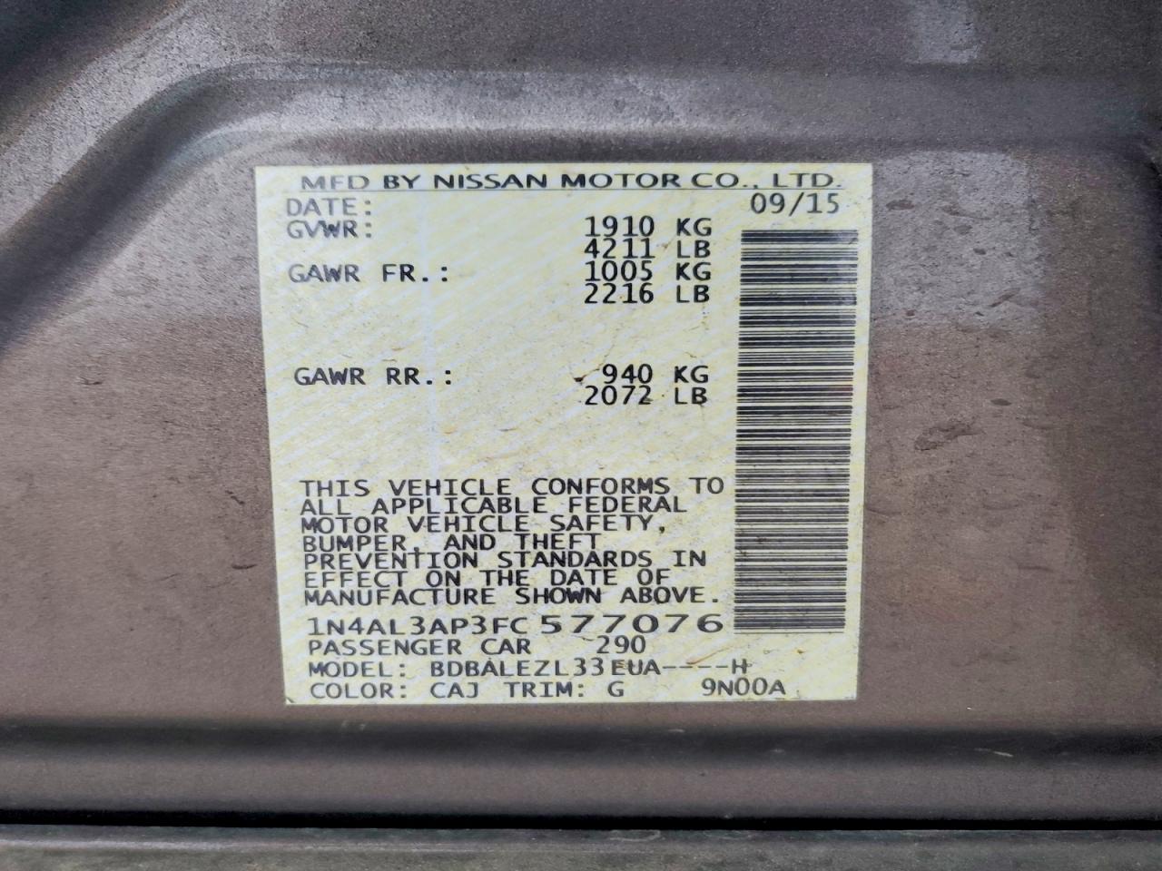 2015 NISSAN ALTIMA 2.5 S photo 12