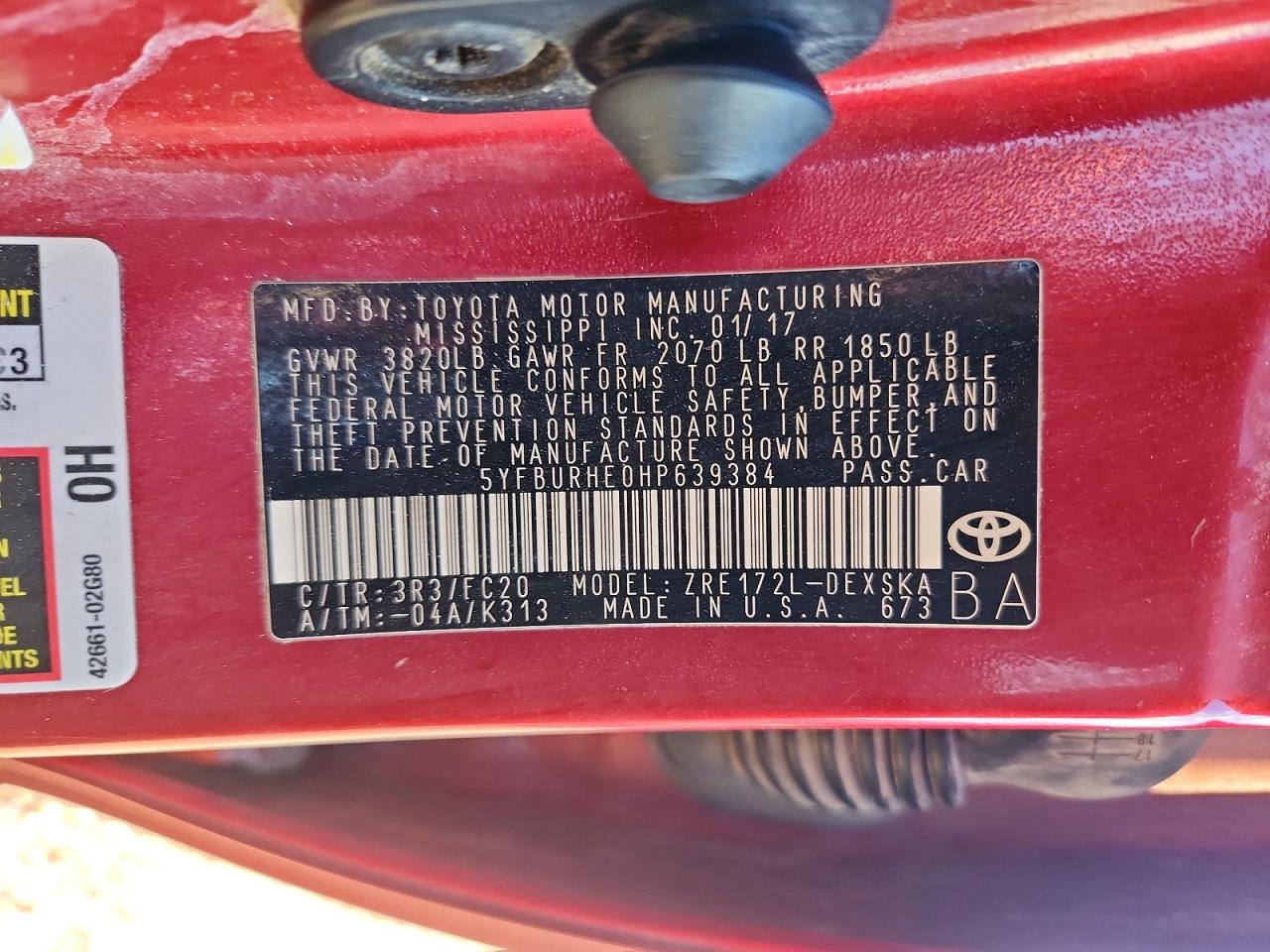 2017 TOYOTA COROLLA L photo 12
