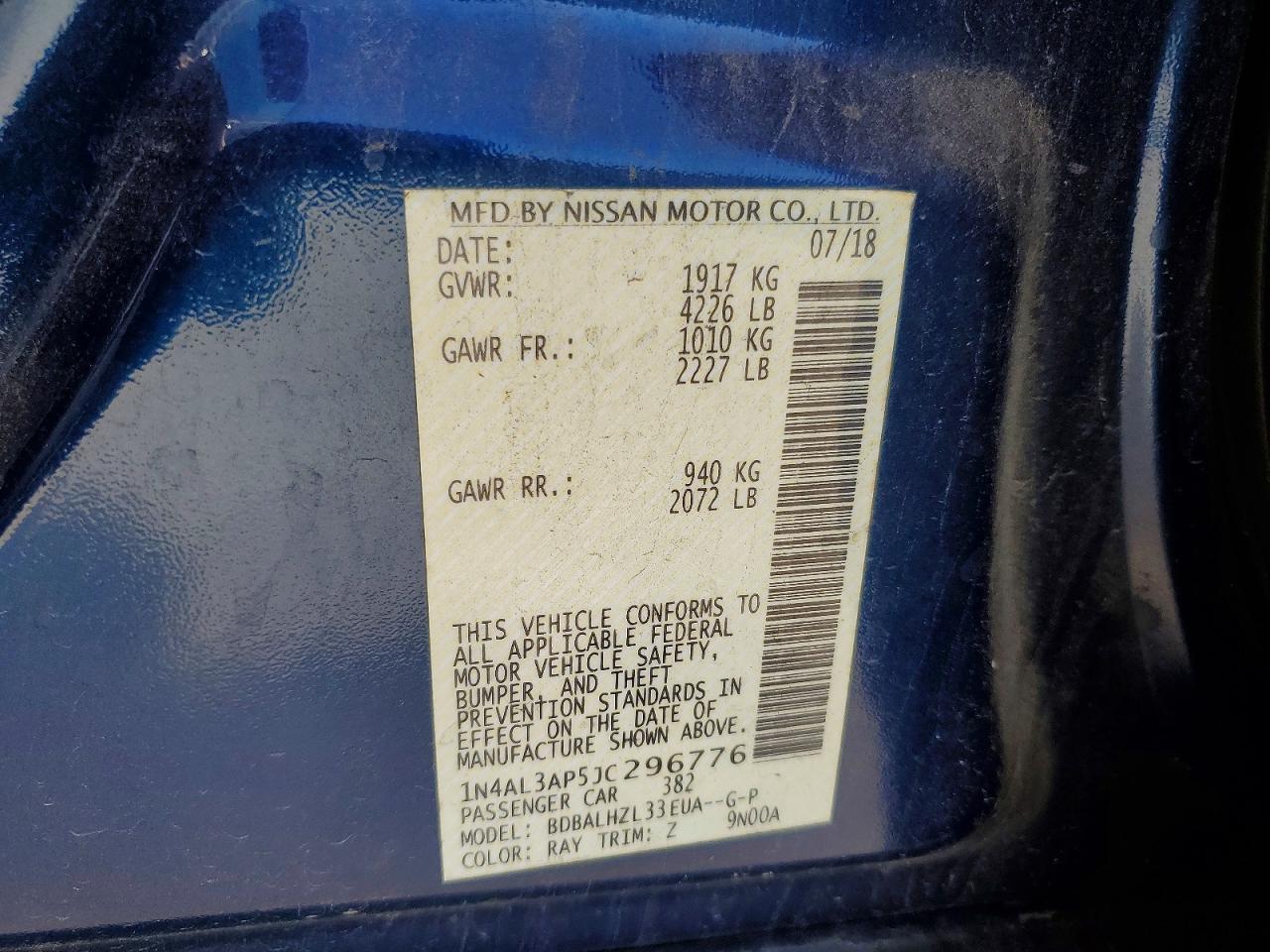 2018 NISSAN ALTIMA 2.5 photo 12