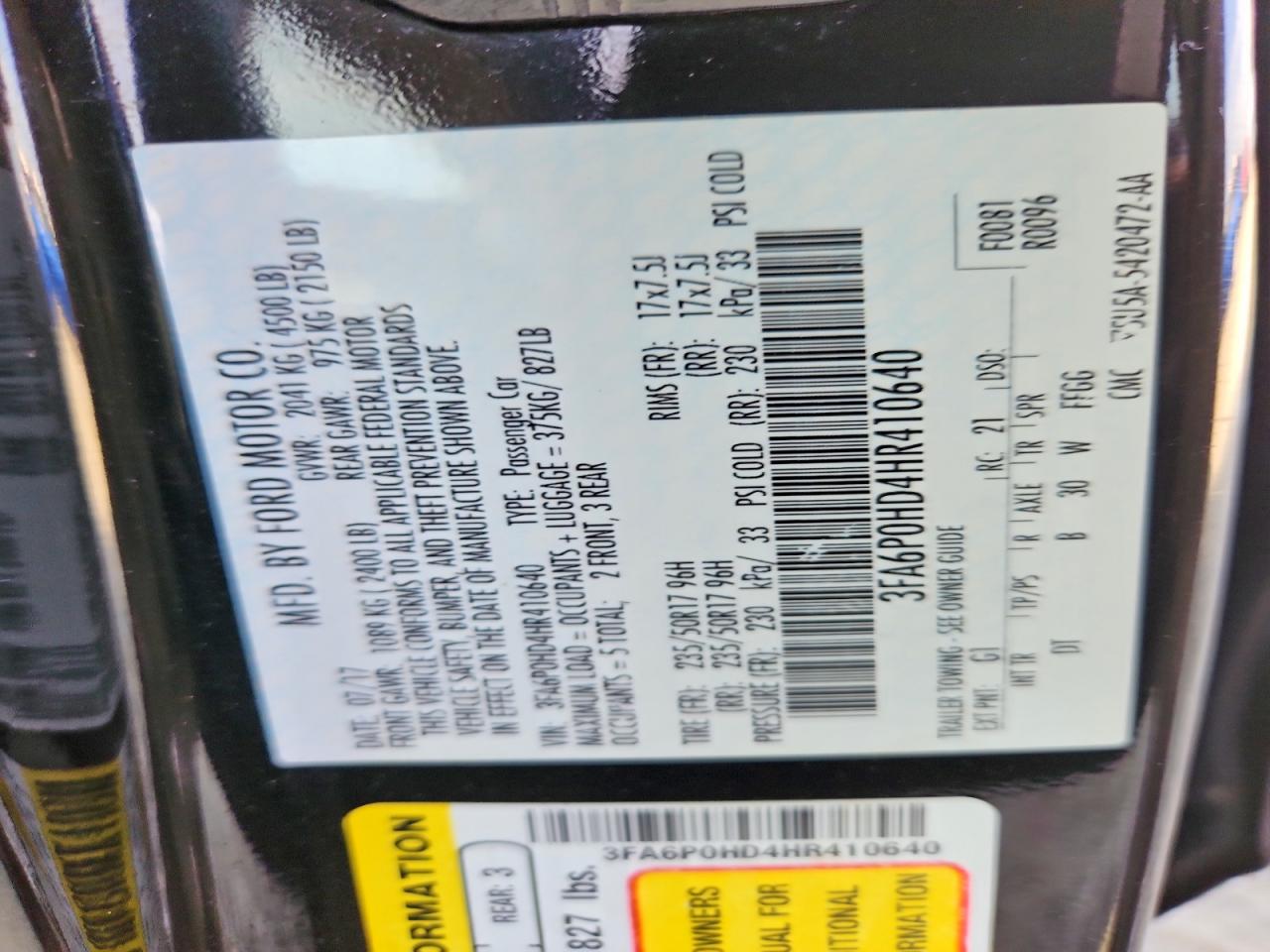 2017 FORD FUSION SE photo 23