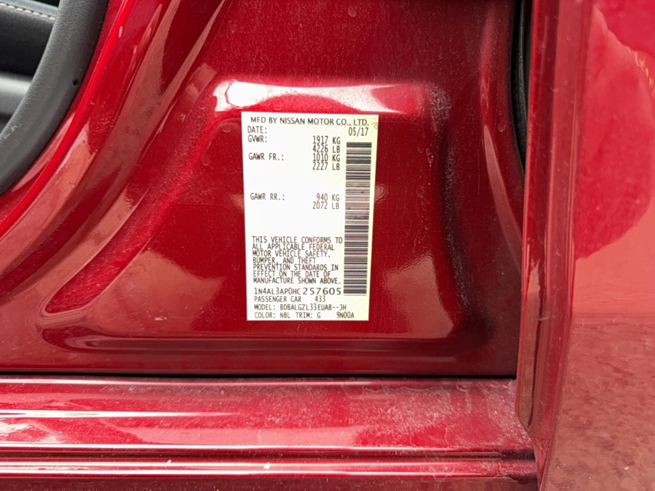 2017 NISSAN ALTIMA 2.5 photo 10