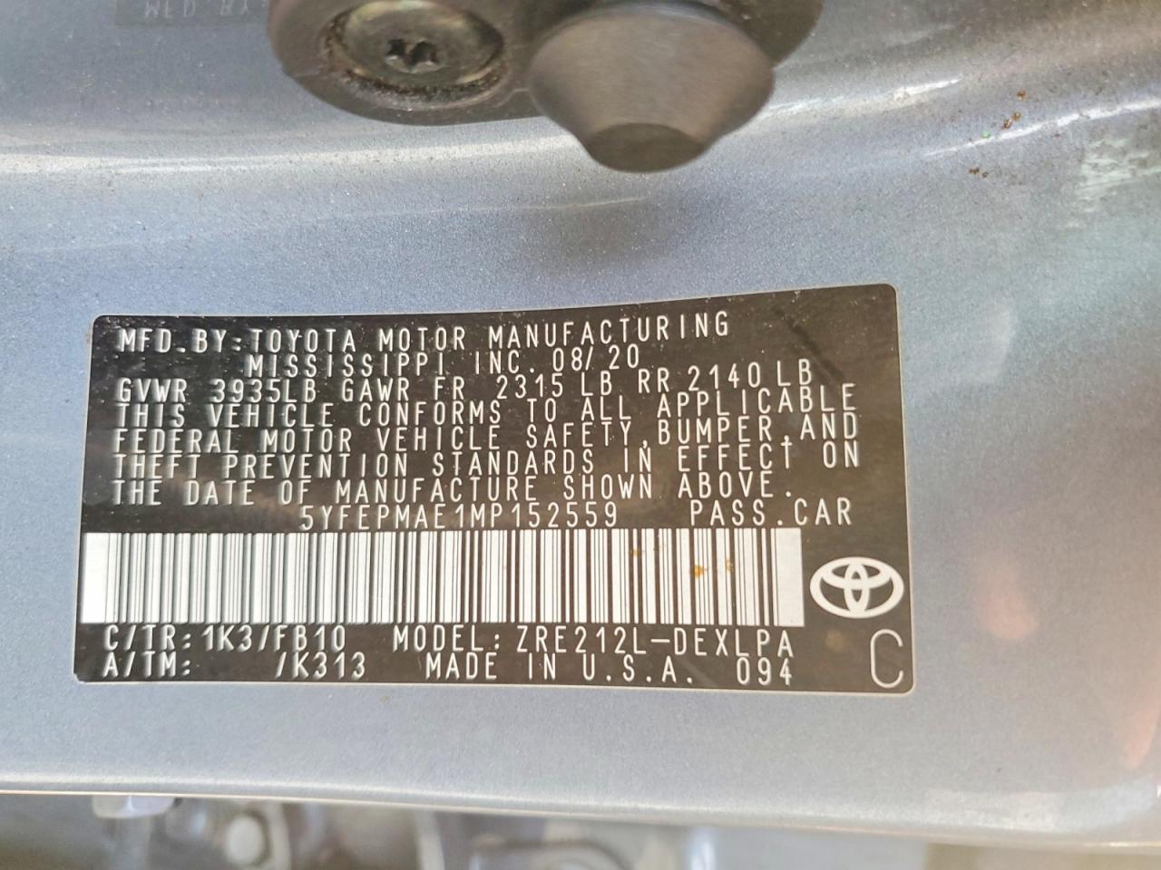2021 TOYOTA COROLLA LE photo 12