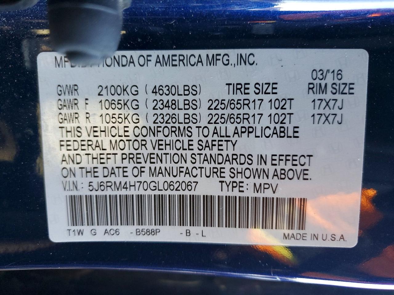 2016 HONDA CR-V EXL photo 12