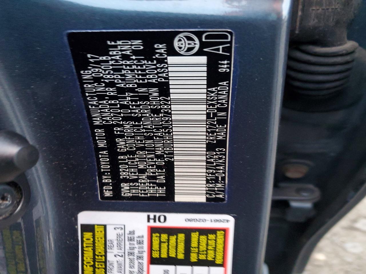 2018 TOYOTA COROLLA L photo 12