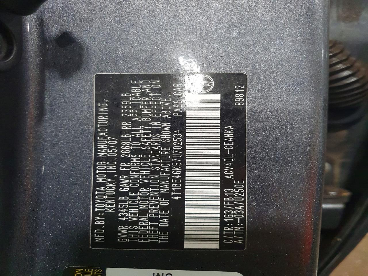 2007 TOYOTA CAMRY CE photo 23
