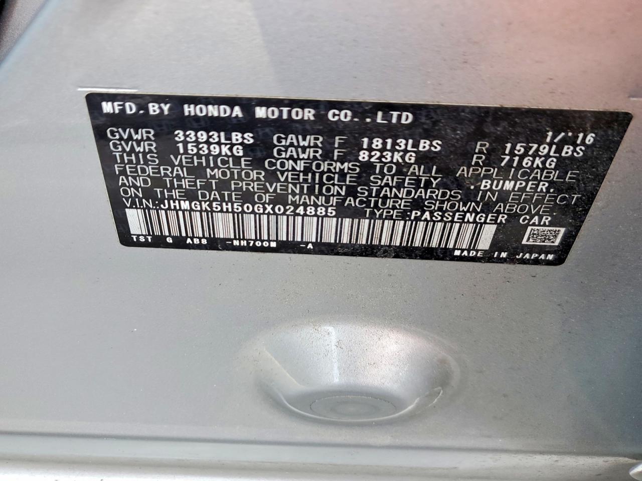2016 HONDA FIT LX photo 12