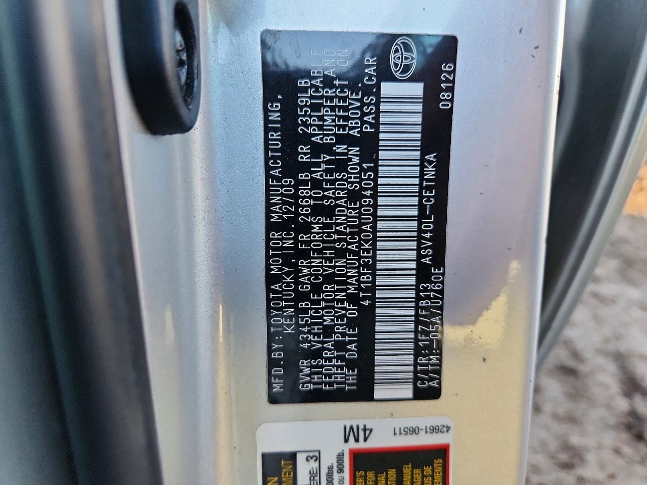 2010 TOYOTA CAMRY BASE photo 12