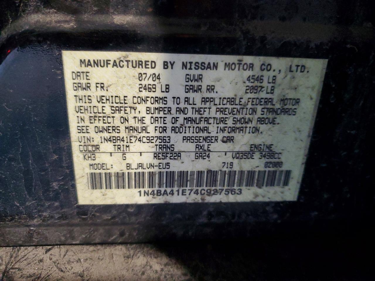2004 NISSAN MAXIMA SE photo 12