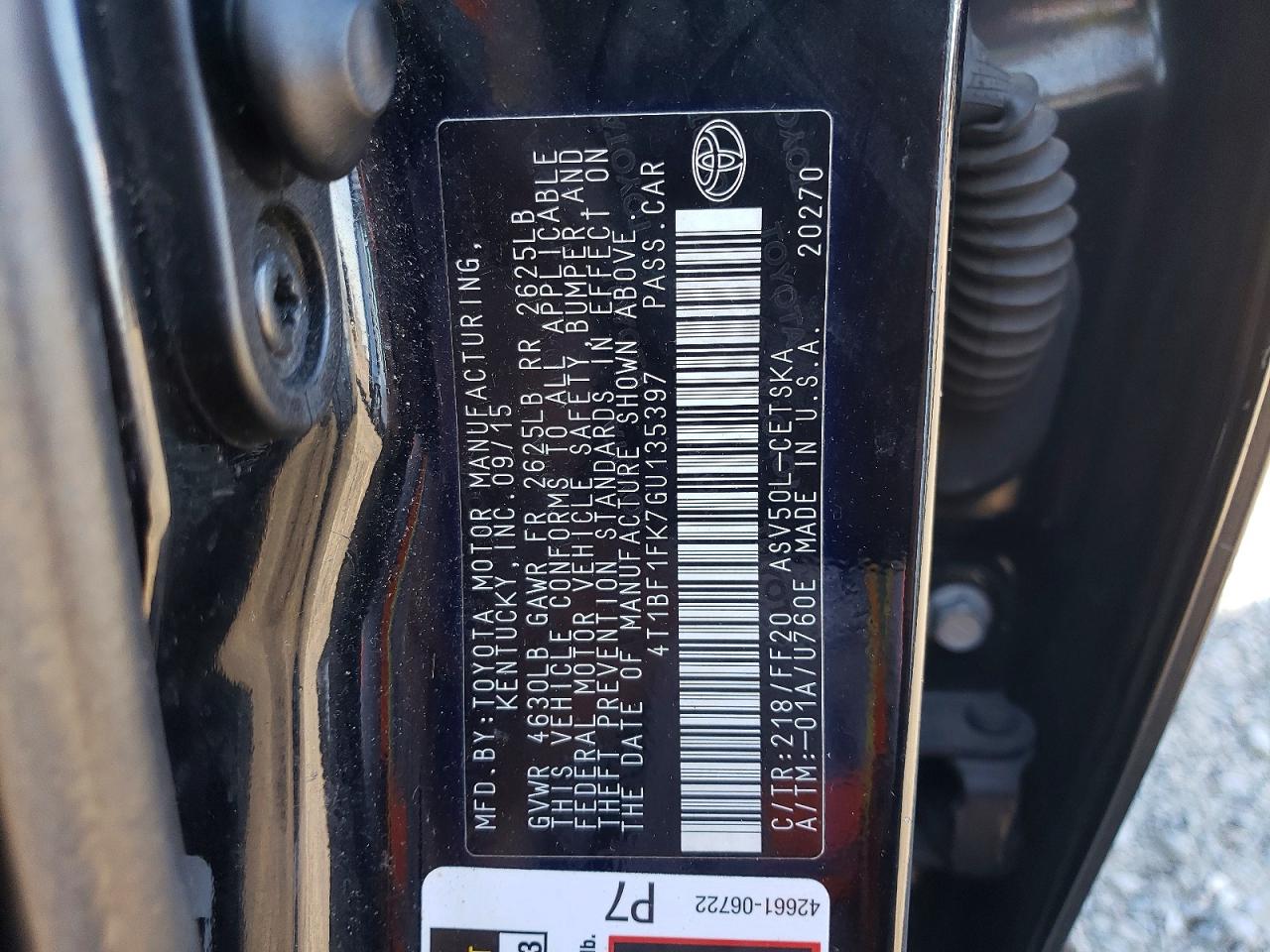 2016 TOYOTA CAMRY LE photo 12