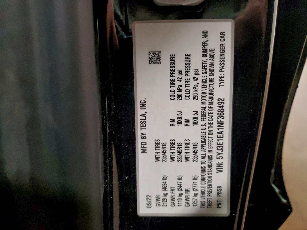 2022 TESLA MODEL 3 photo 12
