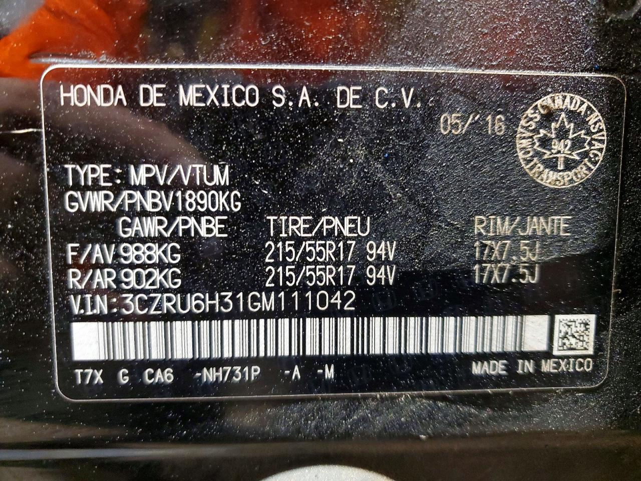 2016 HONDA HR-V LX photo 13