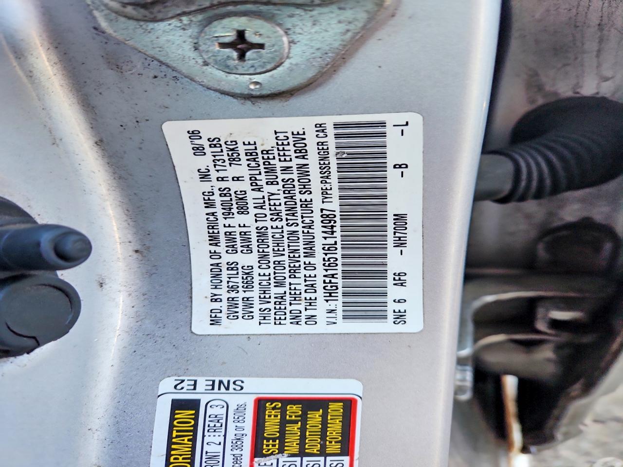 2006 HONDA CIVIC LX photo 23