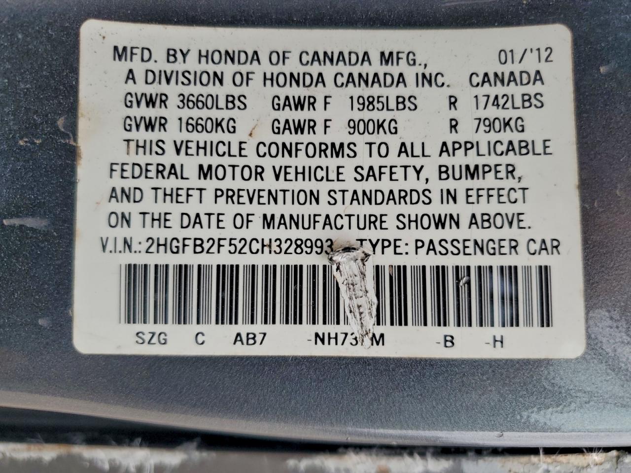 2012 HONDA CIVIC LX photo 13