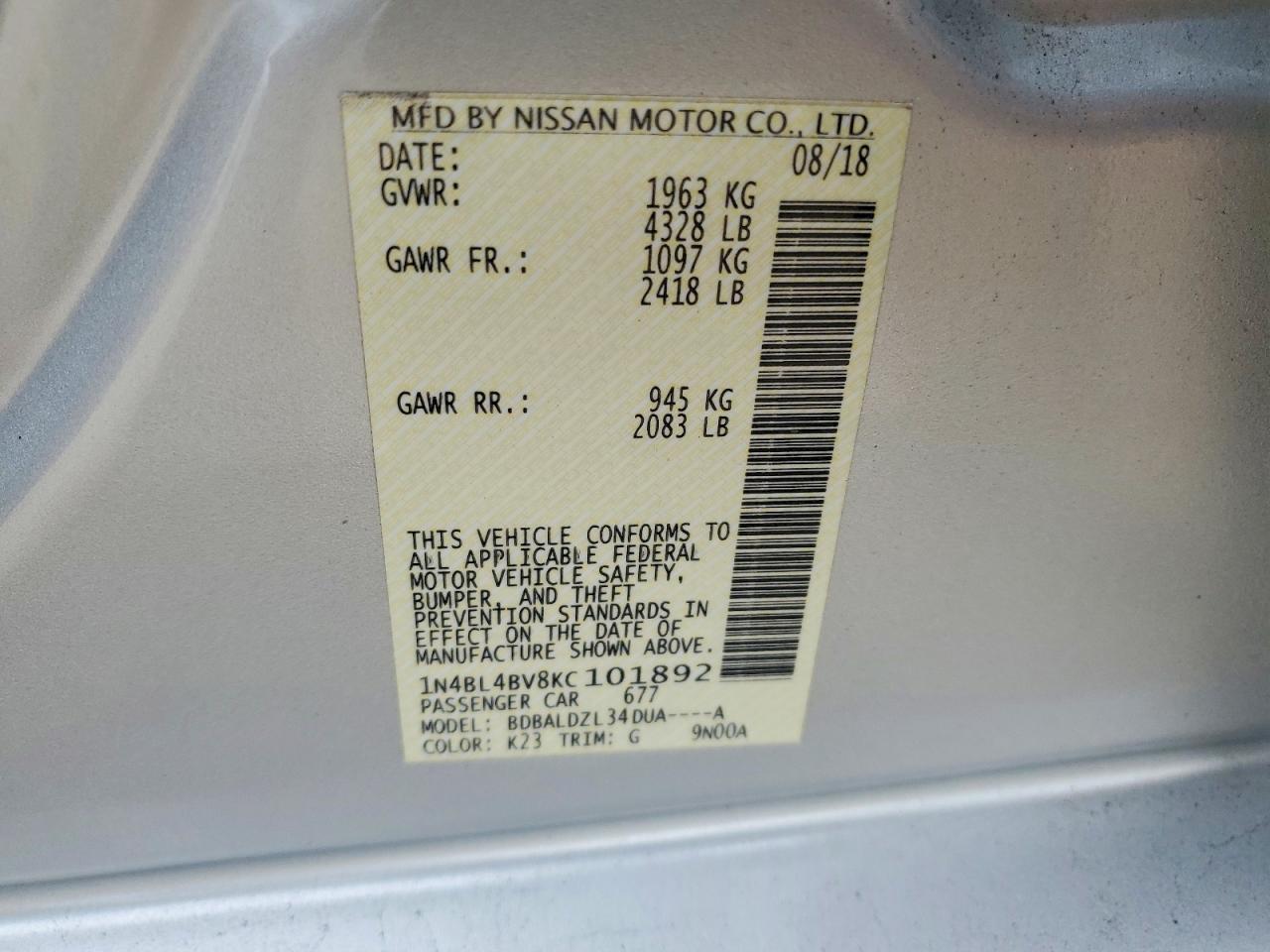 2019 NISSAN ALTIMA S photo 12