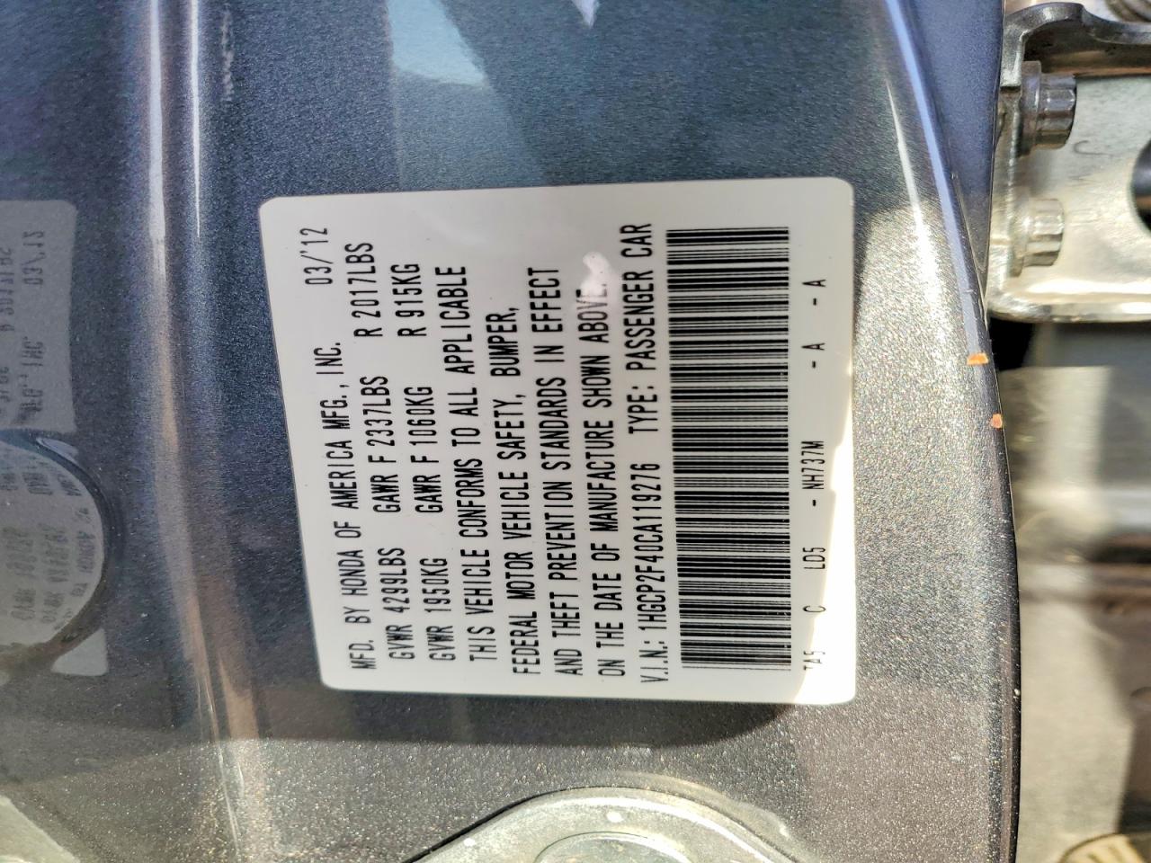 2012 HONDA ACCORD LXP photo 12