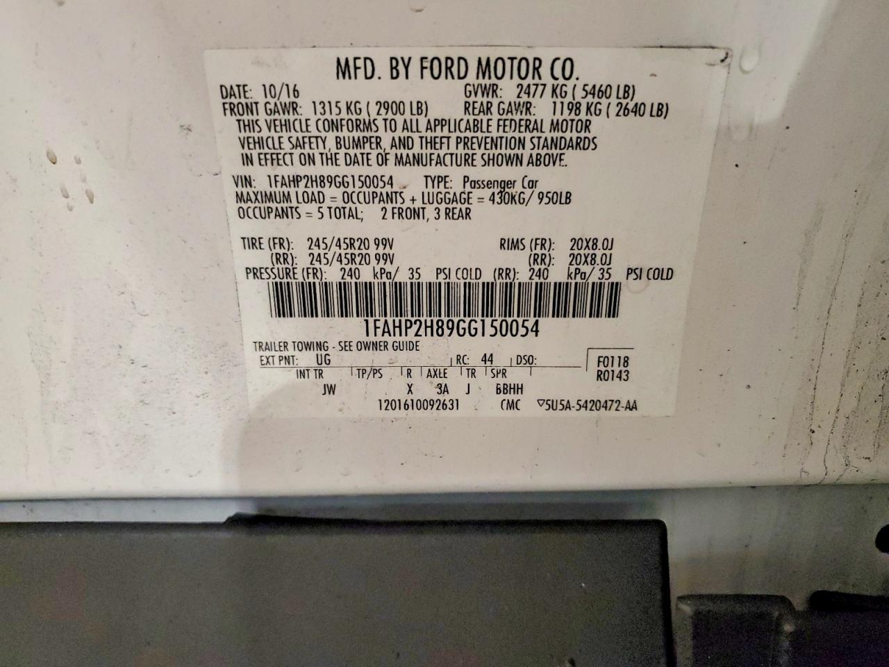 2016 FORD TAURUS SEL photo 12