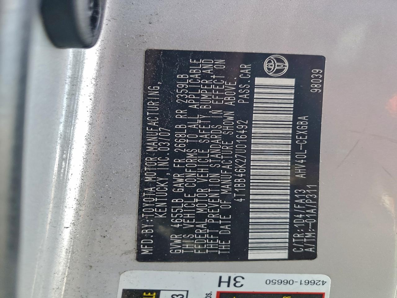 2007 TOYOTA CAMRY HYBRID photo 12