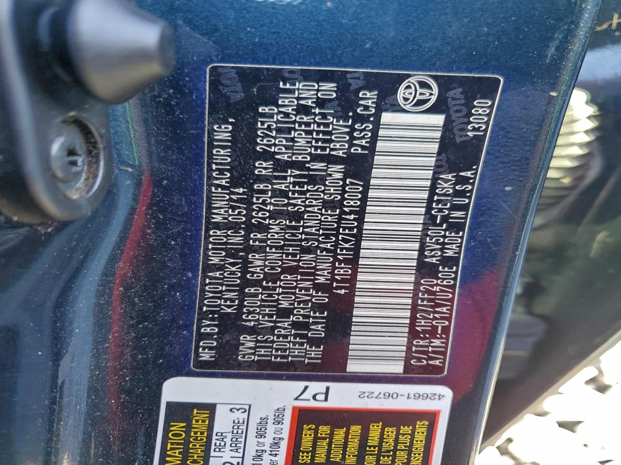 2014 TOYOTA CAMRY L photo 12
