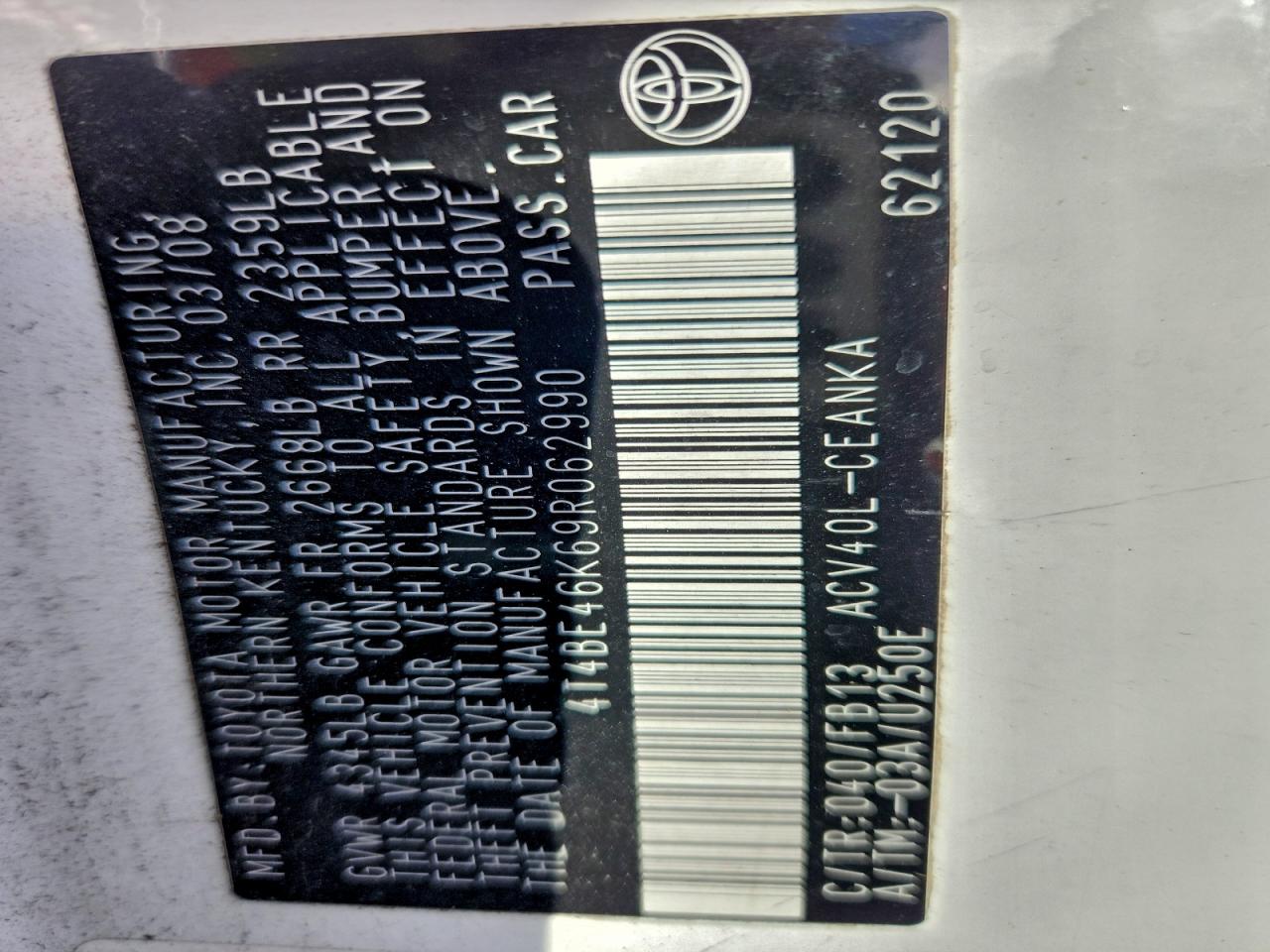 2009 TOYOTA CAMRY BASE photo 12