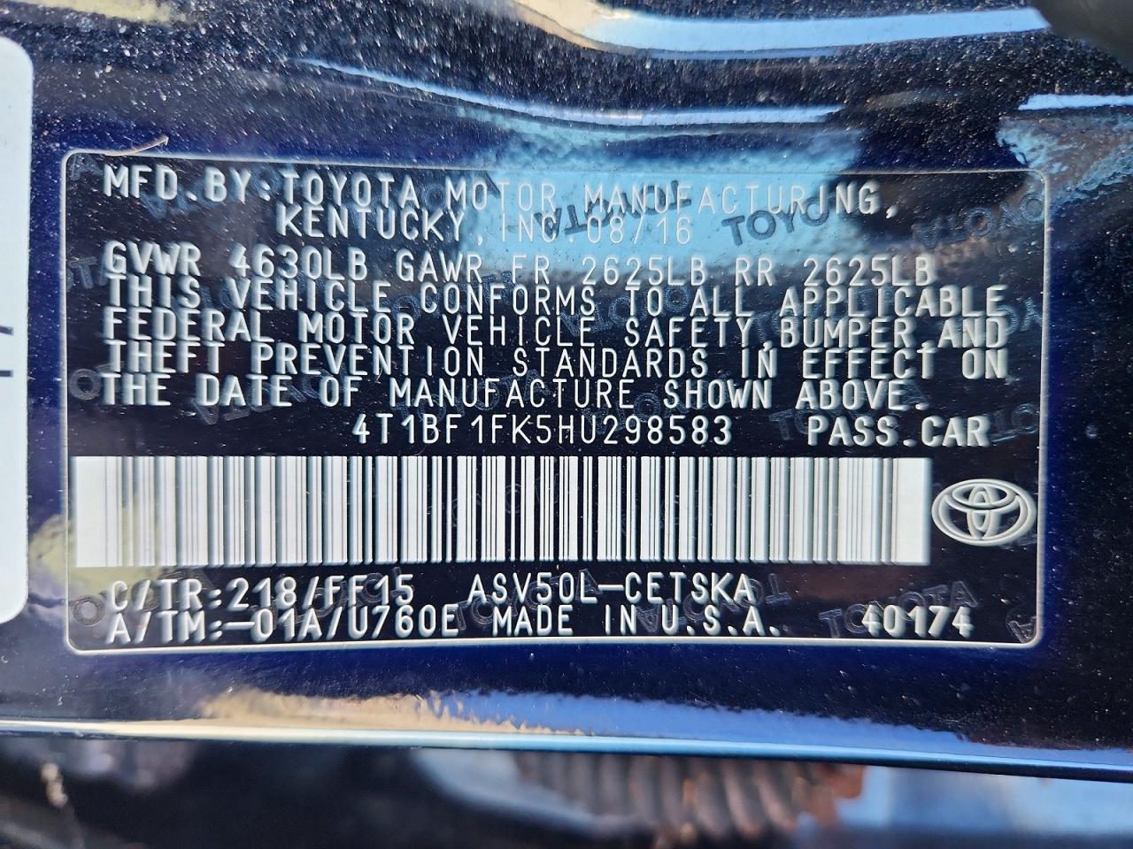 2017 TOYOTA CAMRY LE photo 12