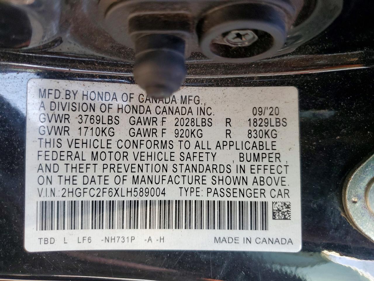 2020 HONDA CIVIC LX photo 12
