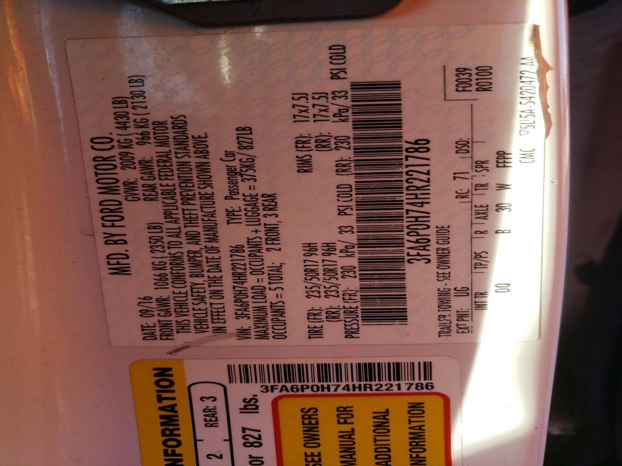 2017 FORD FUSION SE photo 12