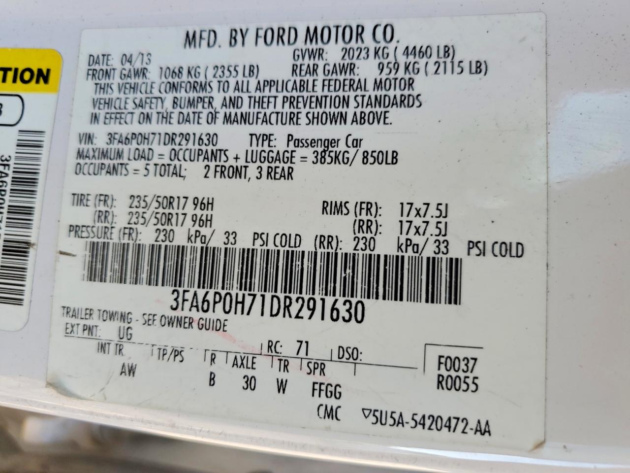 2013 FORD FUSION SE photo 12