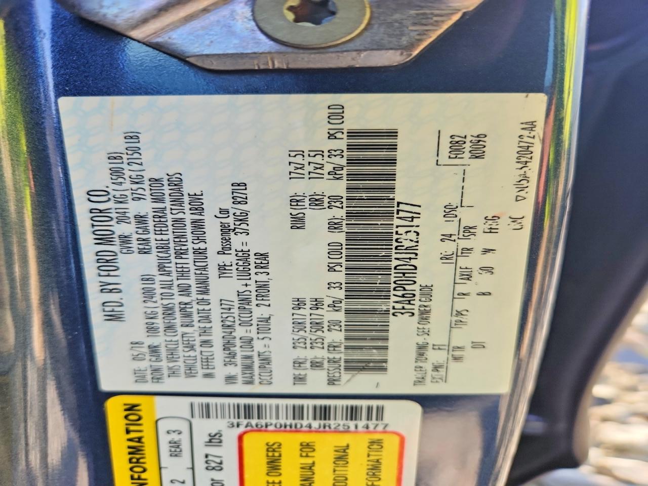 2018 FORD FUSION SE photo 12